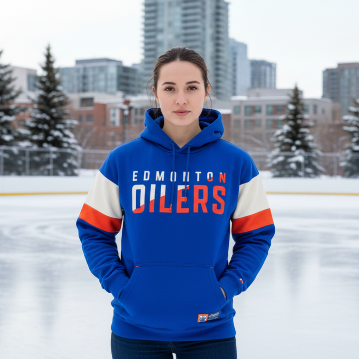 Edmonton Oilers Unisex Authentics Royal Blue Color Blocked Hoodie