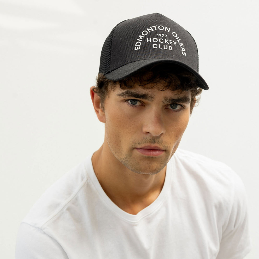 Edmonton Oilers Unisex Line Change Arched Black Trucker Adjustable Hat