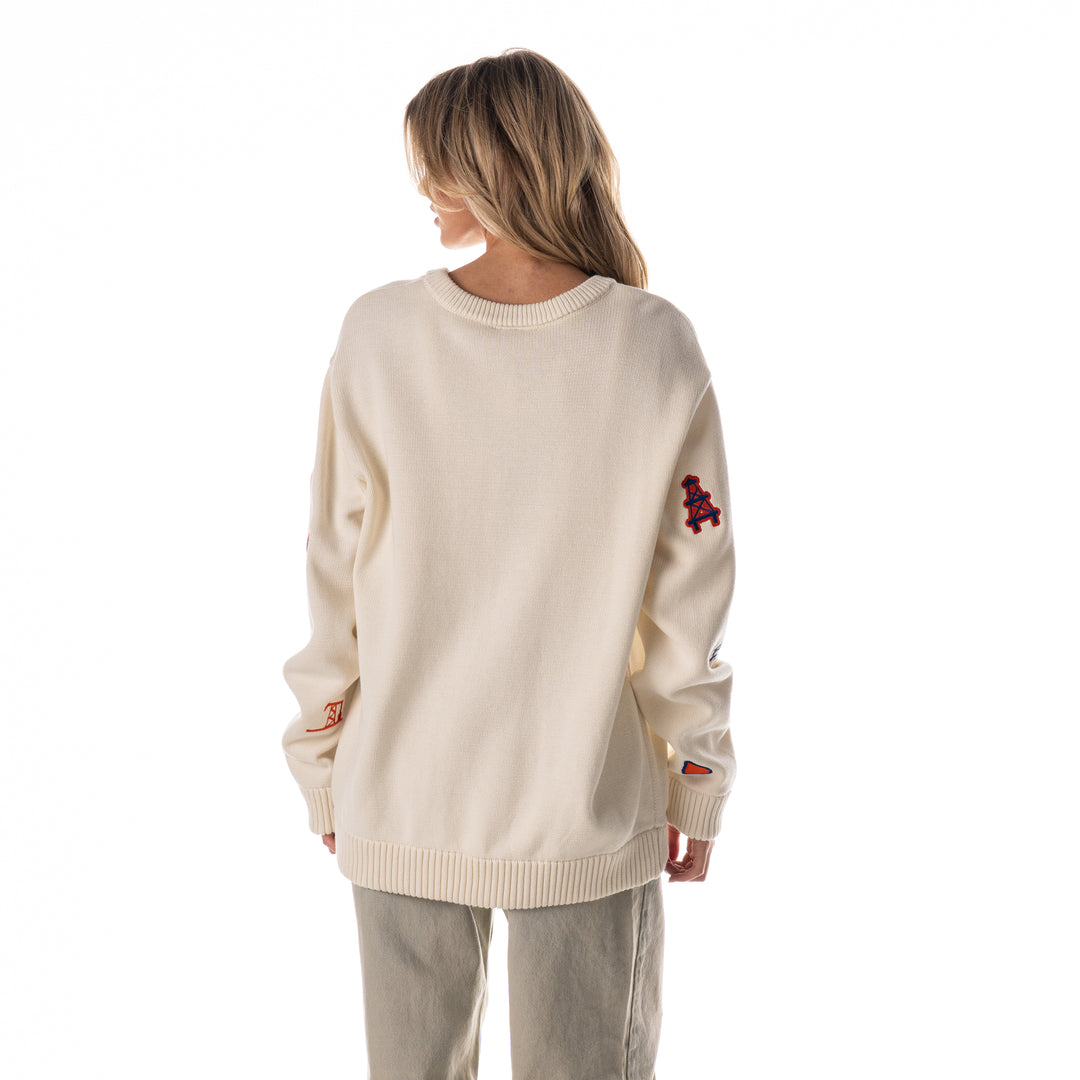 Edmonton Oilers Unisex The Wild Collective Jacquard All Over Cream Crewneck Sweater