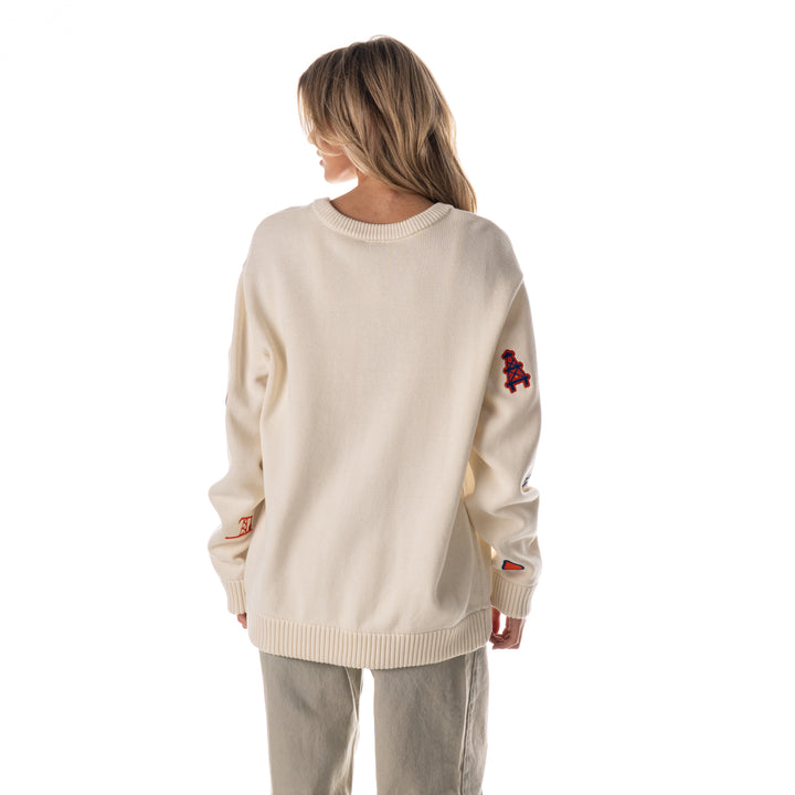 Edmonton Oilers Unisex The Wild Collective Jacquard All Over Cream Crewneck Sweater