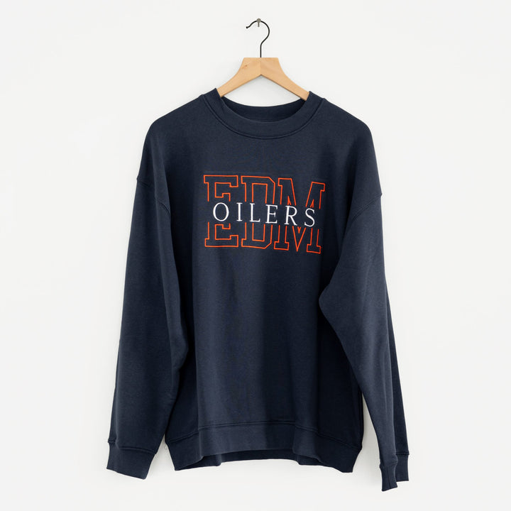Edmonton Oilers Unisex Line Change Embroidered Navy Crewneck Sweatshirt
