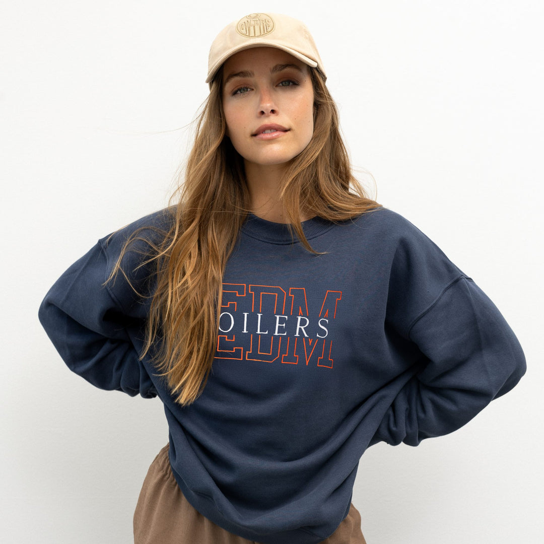 Edmonton Oilers Unisex Line Change Embroidered Navy Crewneck Sweatshirt