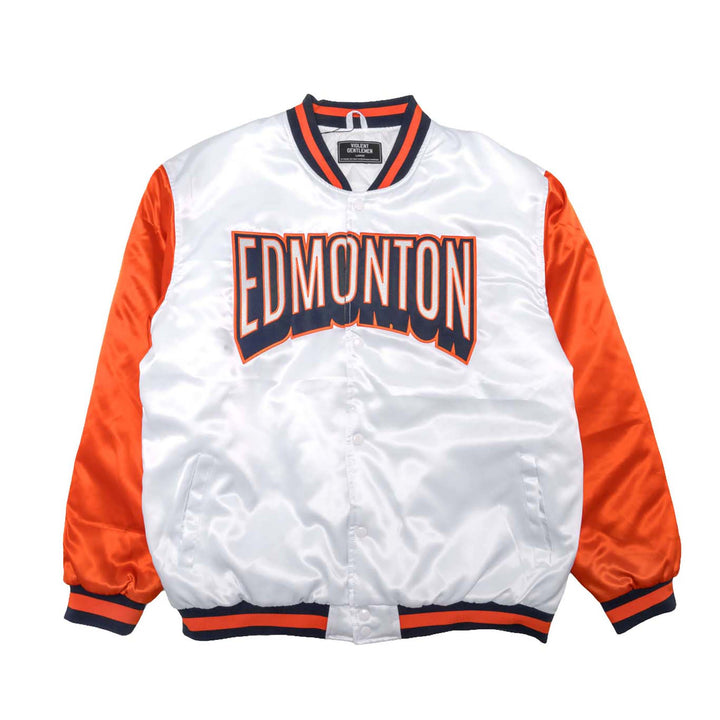 Edmonton Oilers Violent Gentlemen White & Orange Satin Snap Jacket