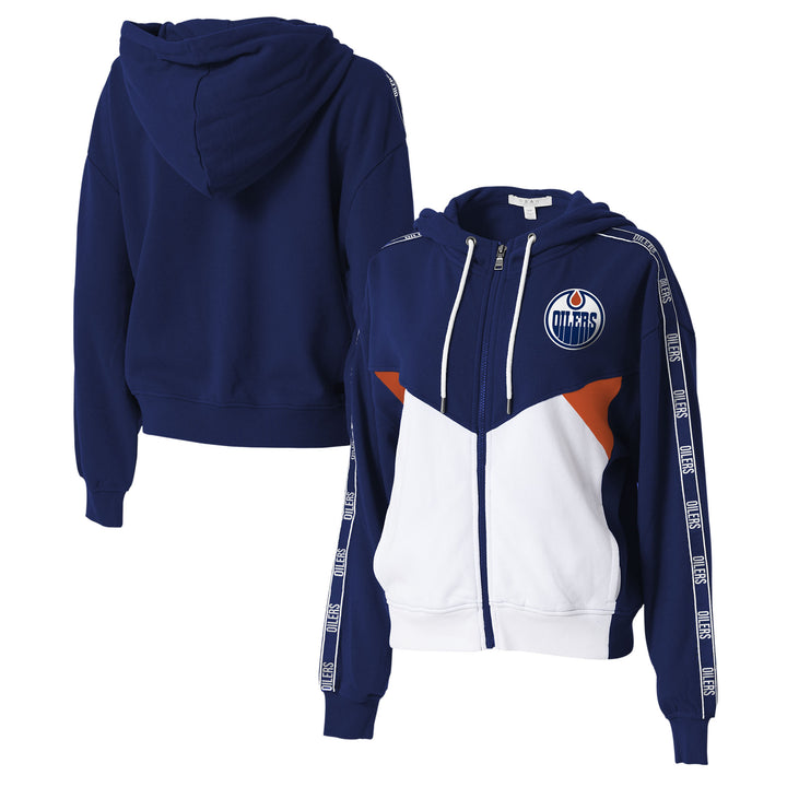 Edmonton Oilers Women's WEAR by Erin Andrews Colorblock Full-Zip Hoodie