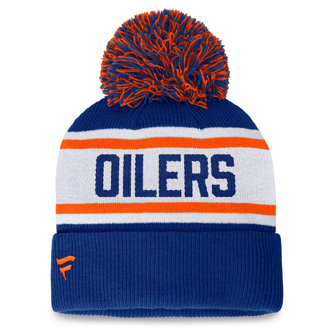 Edmonton Oilers Women's Fanatics Fundamental Blue & White Cuffed Knit Toque w/ Pom