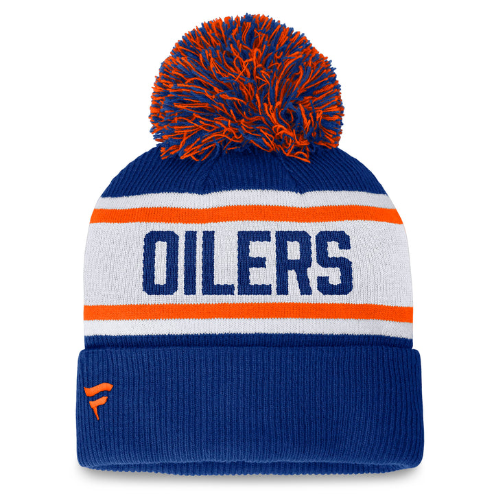 Edmonton Oilers Women's Fanatics Fundamental Blue & White Cuffed Knit Toque w/ Pom