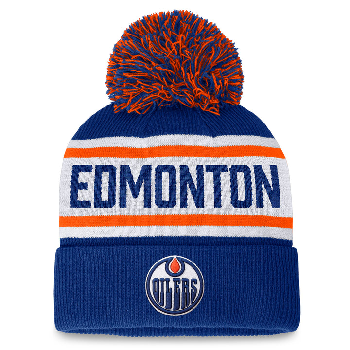 Edmonton Oilers Women's Fanatics Fundamental Blue & White Cuffed Knit Toque w/ Pom