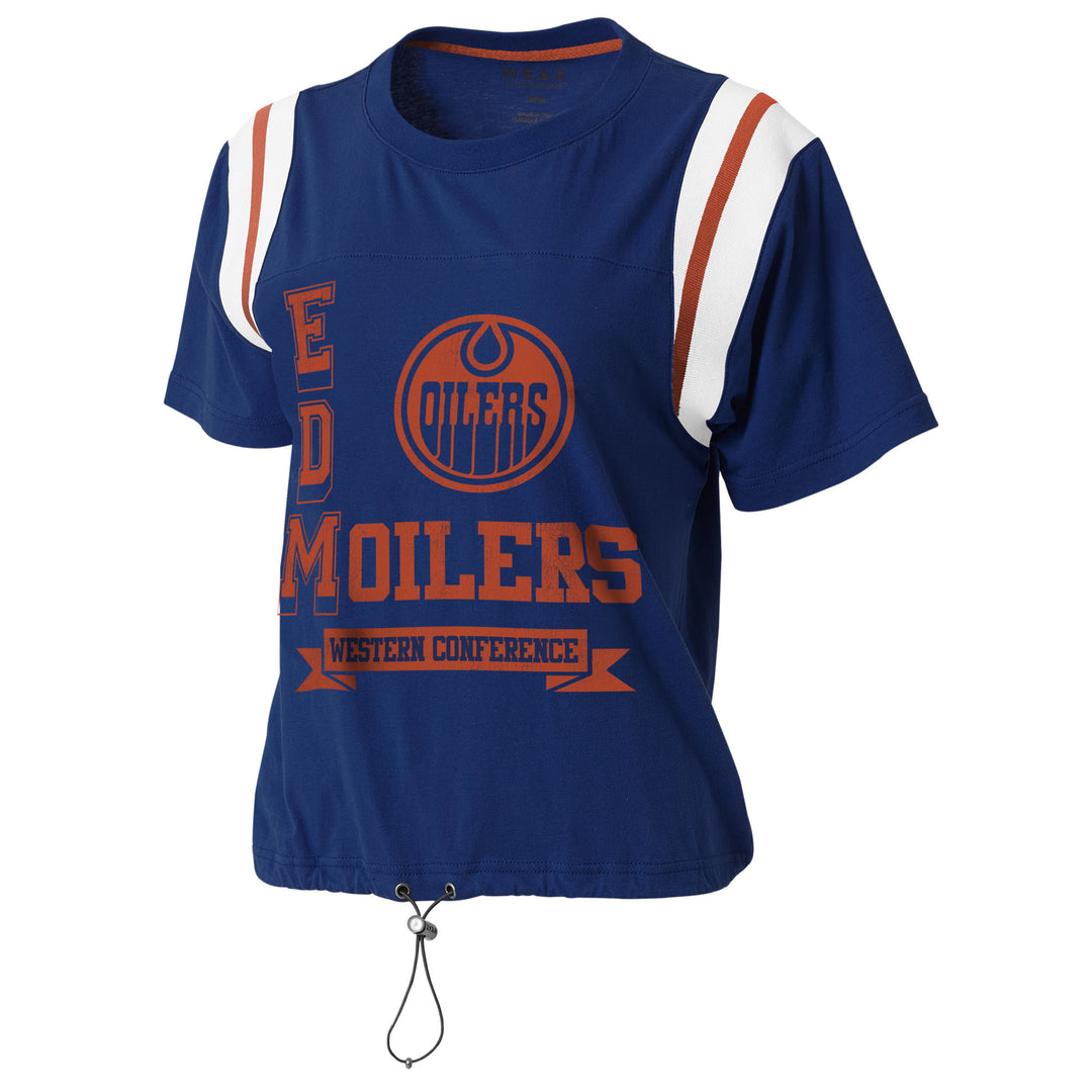 Edmonton Oilers Women's WEAR by Erin Andrews Navy Cinched Colorblock T-Shirt