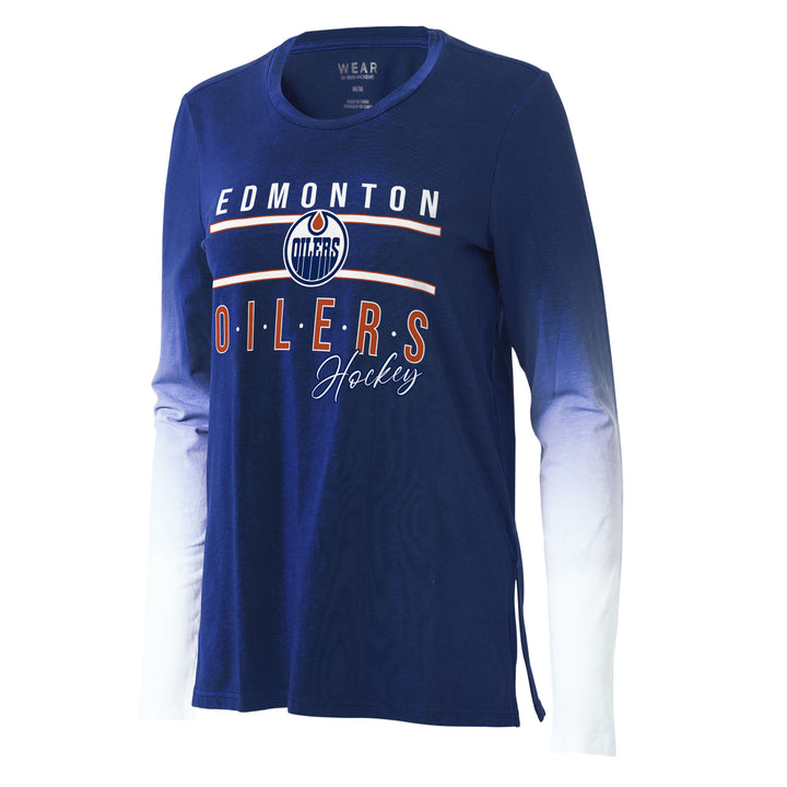 Edmonton Oilers Women's WEAR by Erin Andrews Blue Dip Dye Long Sleeve T-Shirt