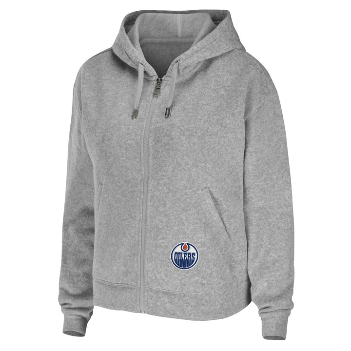 Edmonton Oilers Women's WEAR by Erin Andrews Grey Full-Zip Fleece Hoodie