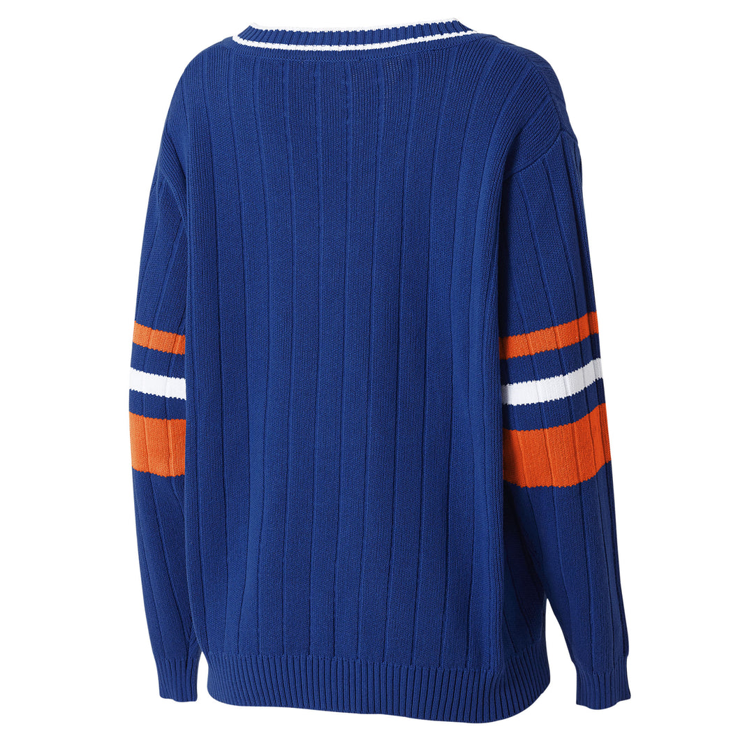 Edmonton Oilers Women's WEAR by Erin Andrews Blue V-Neck Sweater