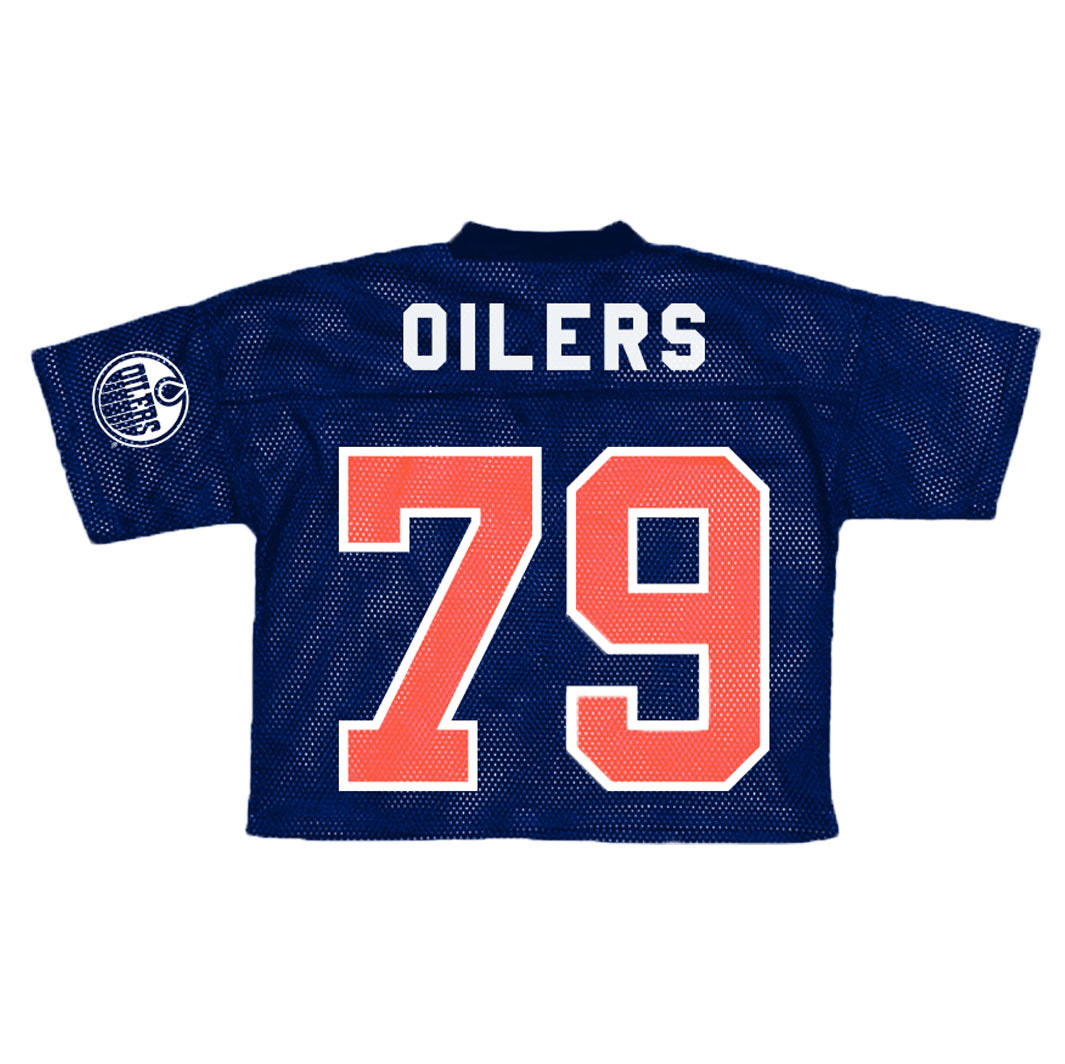 Edmonton Oilers Women's Authentics Navy Mesh V-Neck Cropped Jersey