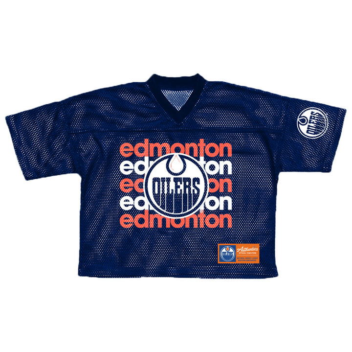 Edmonton Oilers Women's Authentics Navy Mesh V-Neck Cropped Jersey