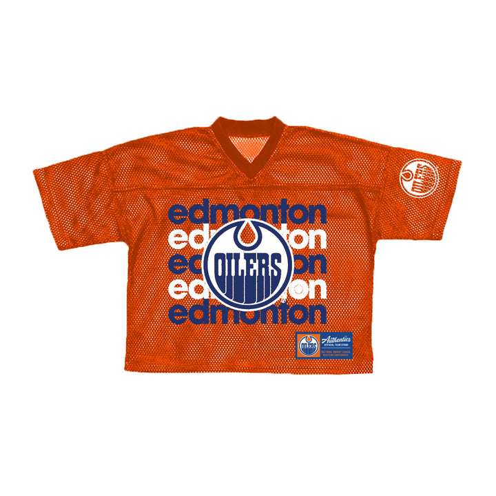 Edmonton Oilers Women's Authentics Orange Mesh V-Neck Cropped Jersey