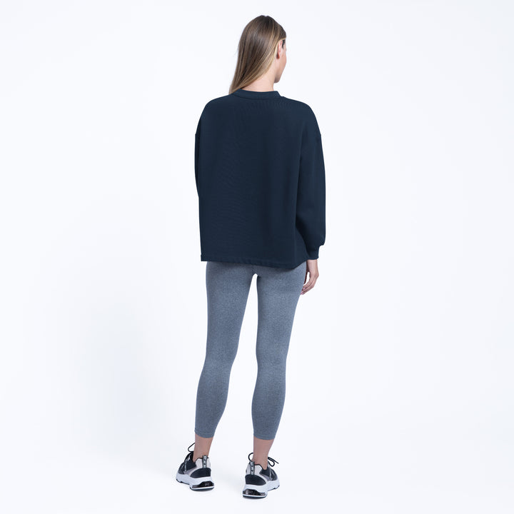 Edmonton Oilers Women's DKNY Oversized Cropped Logan Navy Crewneck Sweatshirt