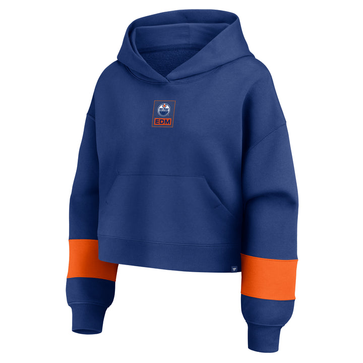 Edmonton Oilers Women's Fanatics Understated Blue Boxy Cropped Pullover Hoodie