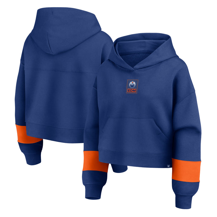 Edmonton Oilers Women's Fanatics Understated Blue Boxy Cropped Pullover Hoodie