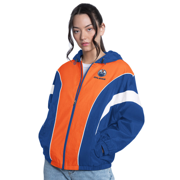 Edmonton Oilers Women's G-III Blue Quarter Back Full-Zip Track Jacket