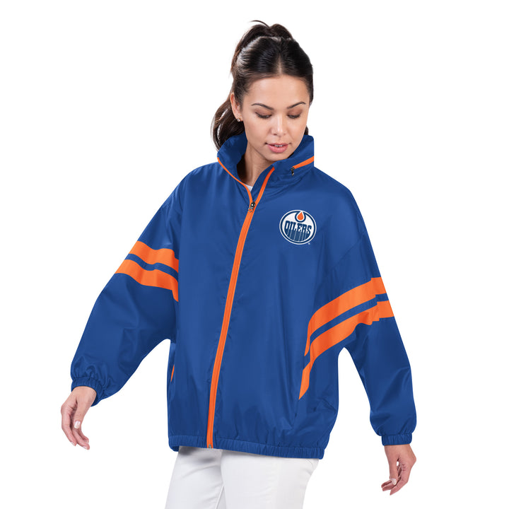 Edmonton Oilers Women's GIII Royal Trainer Full-Zip Jacket