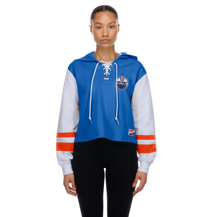Edmonton Oilers Women's New Era Blue & White Jersey Hoodie