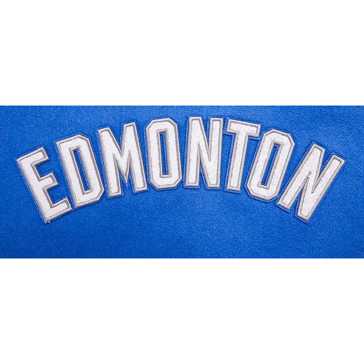 Edmonton Oilers Women's Pro Standard Blue & White Wool Varsity Jacket