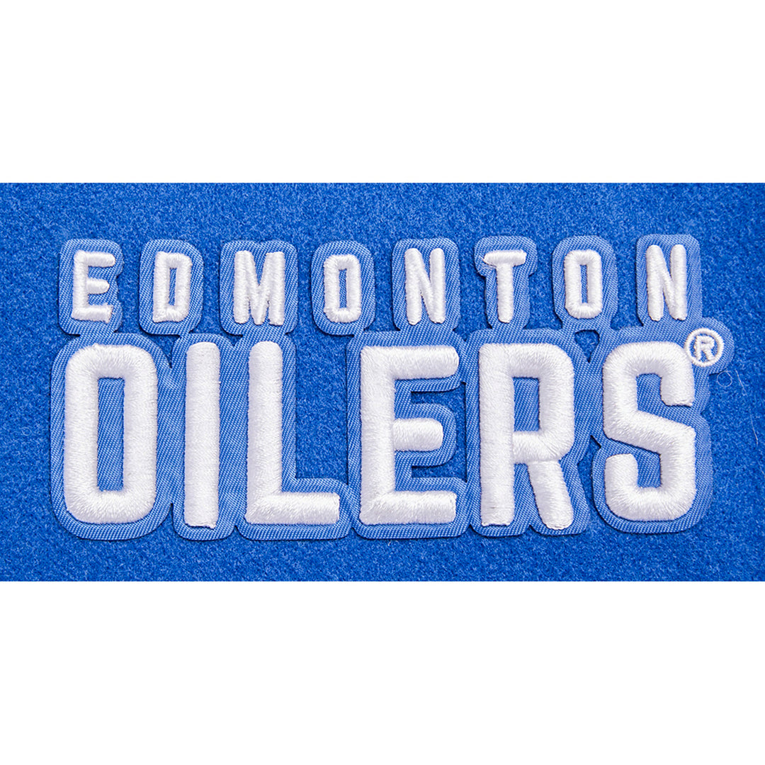 Edmonton Oilers Women's Pro Standard Blue & White Wool Varsity Jacket