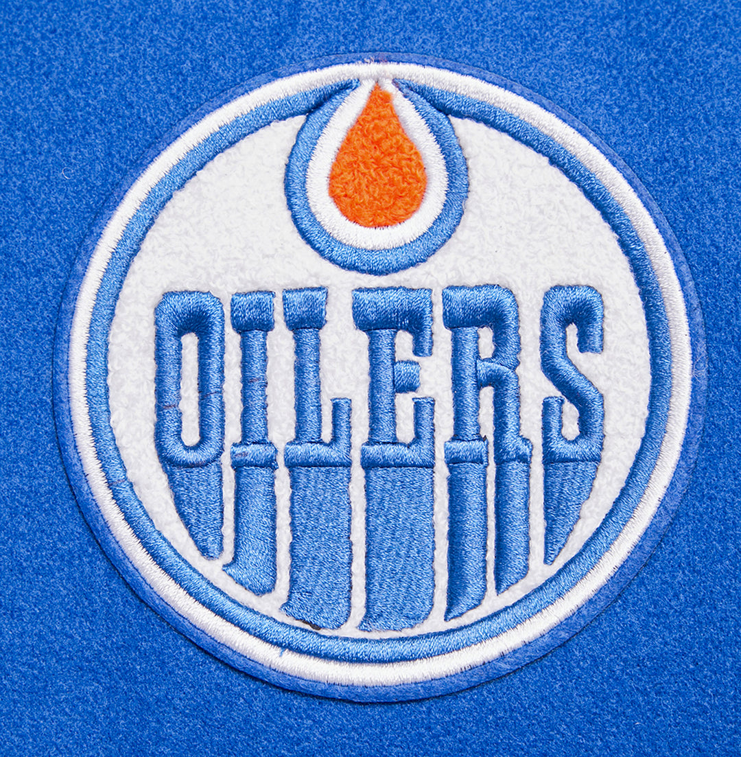 Edmonton Oilers Women's Pro Standard Blue & White Wool Varsity Jacket