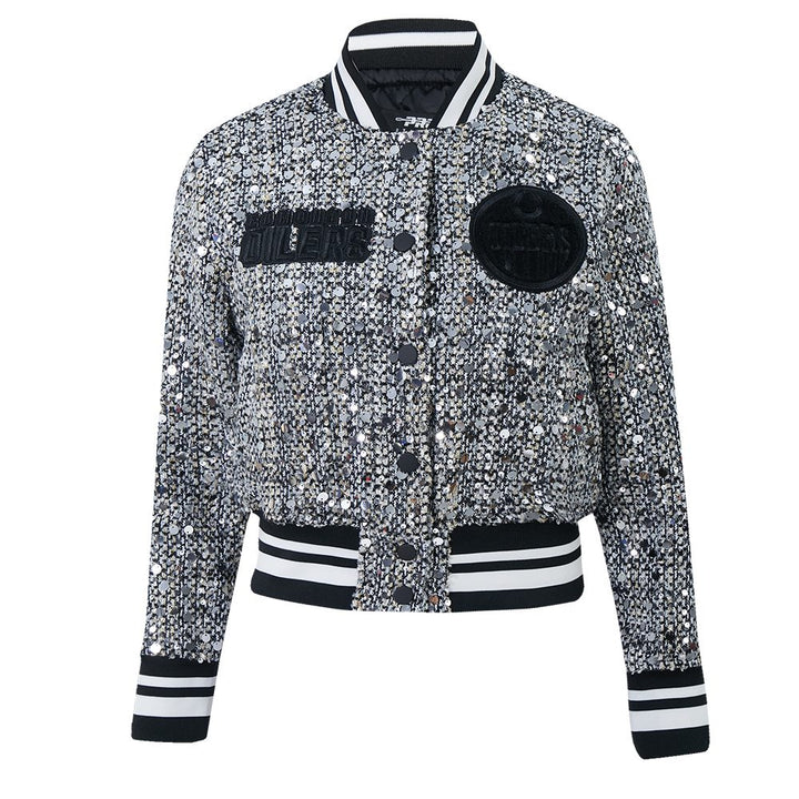 Edmonton Oilers Women's Pro Standard Tweed Sequin Cropped Jacket