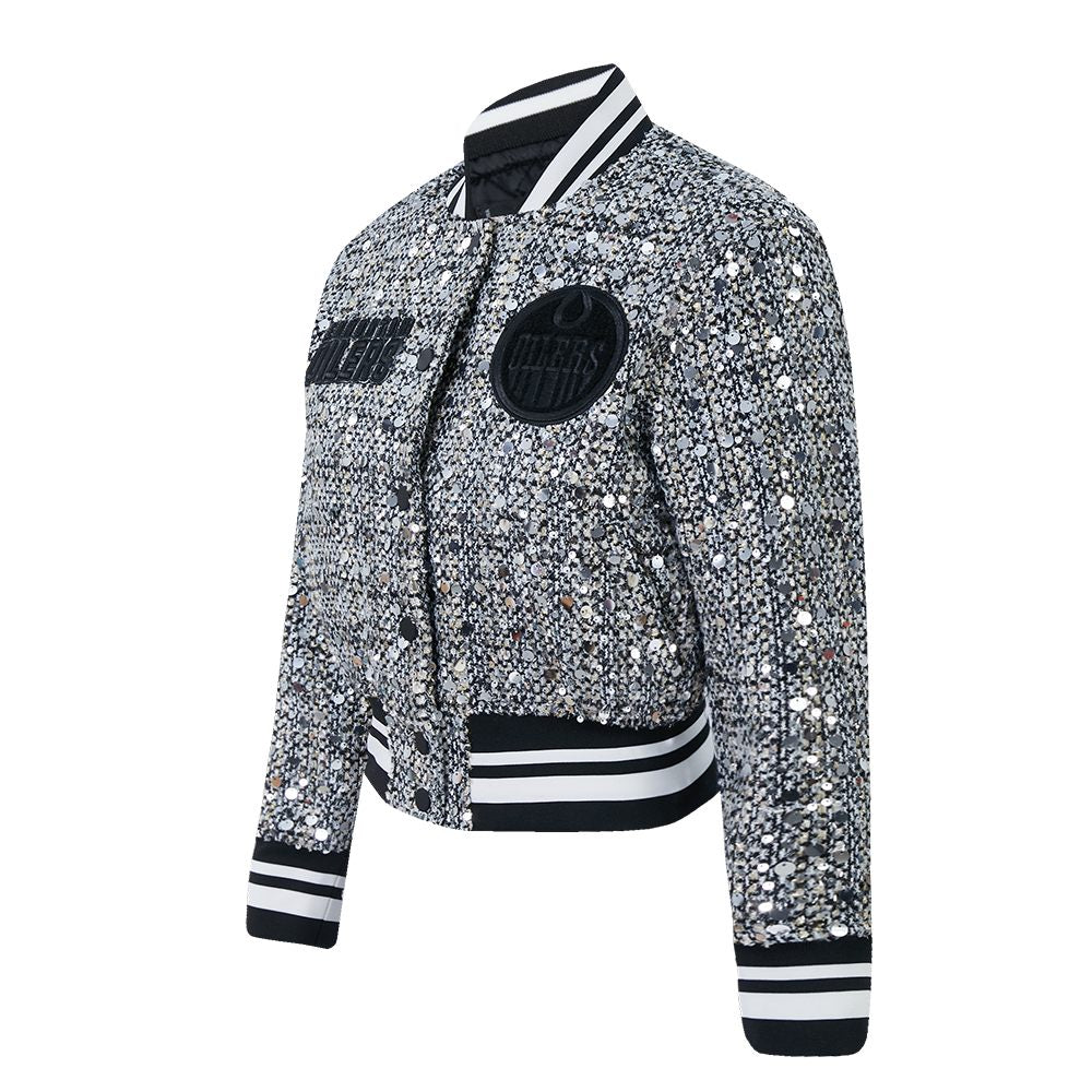 Edmonton Oilers Women's Pro Standard Tweed Sequin Cropped Jacket