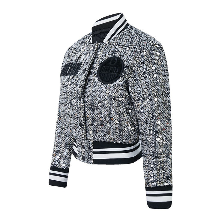 Edmonton Oilers Women's Pro Standard Tweed Sequin Cropped Jacket