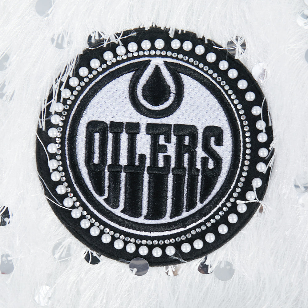 Edmonton Oilers Women's Pro Standard White Fringe Sequin Cropped Jacket