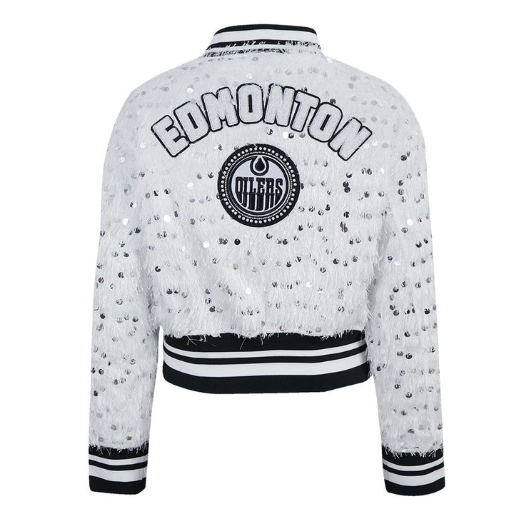 Edmonton Oilers Women's Pro Standard White Fringe Sequin Cropped Jacket