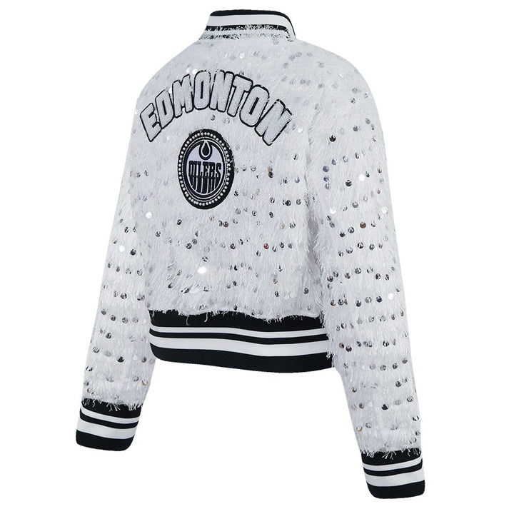 Edmonton Oilers Women's Pro Standard White Fringe Sequin Cropped Jacket