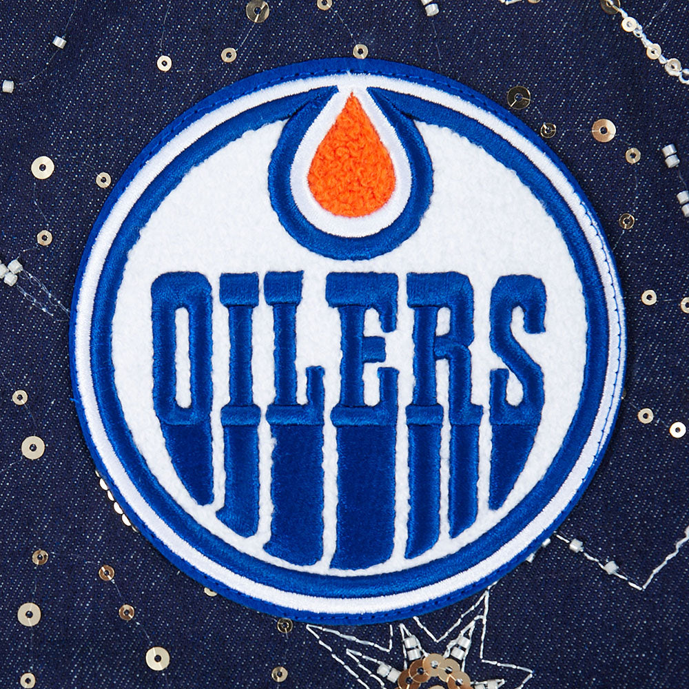 Edmonton Oilers Women's Pro Standard Zodiac Denim Cropped Jacket