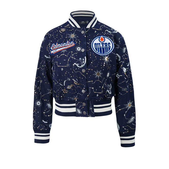 Edmonton Oilers Women's Pro Standard Zodiac Denim Cropped Jacket