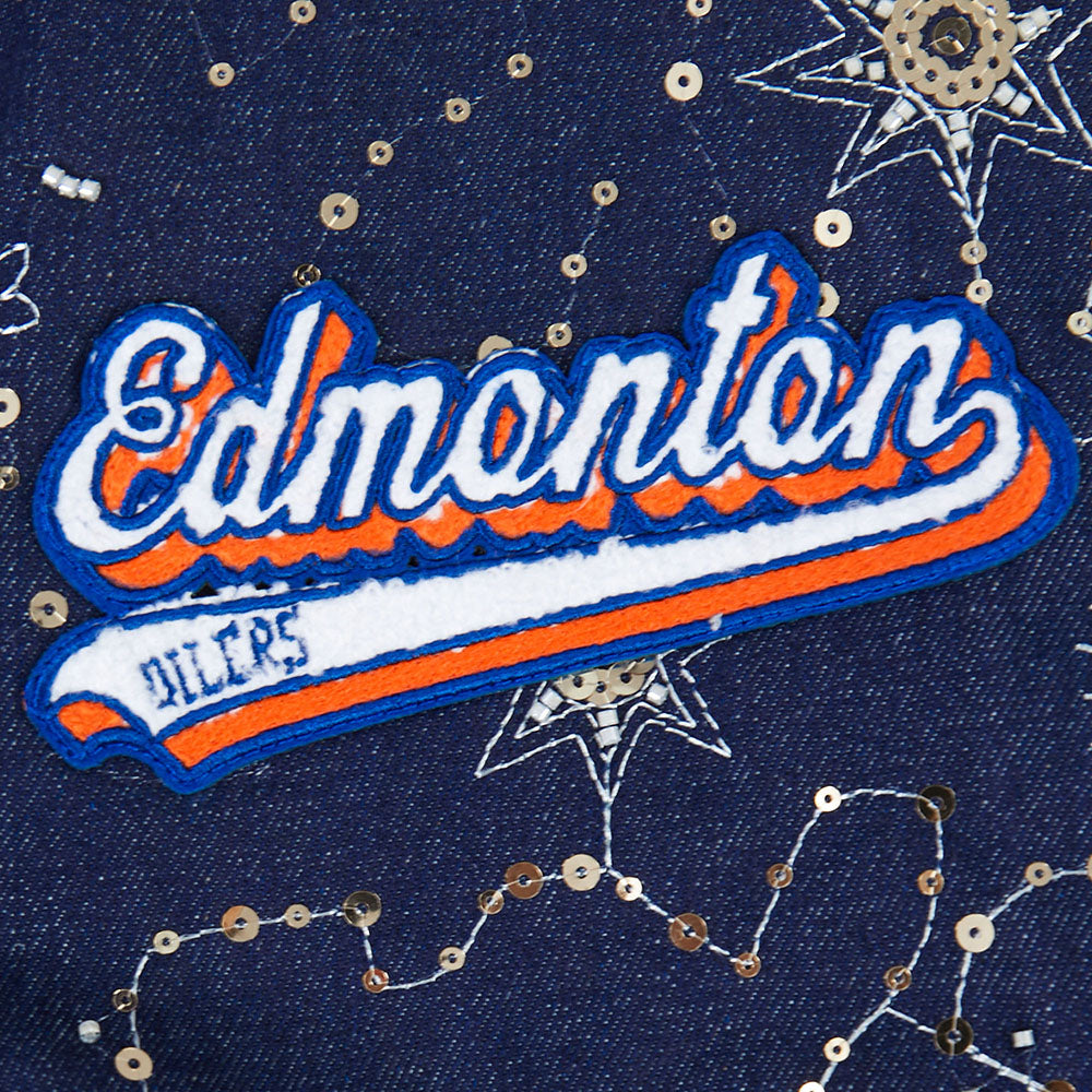 Edmonton Oilers Women's Pro Standard Zodiac Denim Cropped Jacket
