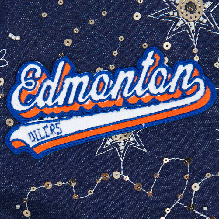 Edmonton Oilers Women's Pro Standard Zodiac Denim Cropped Jacket
