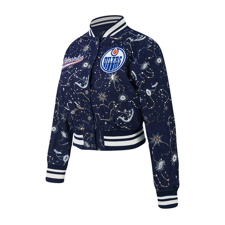 Edmonton Oilers Women's Pro Standard Zodiac Denim Cropped Jacket