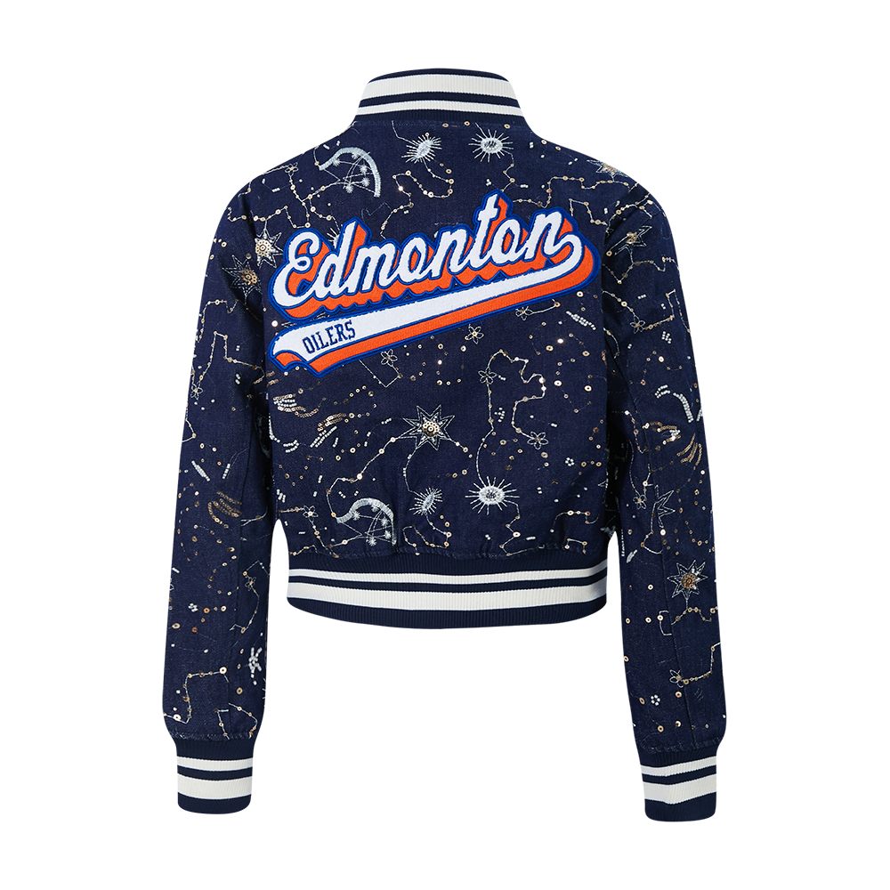 Edmonton Oilers Women's Pro Standard Zodiac Denim Cropped Jacket