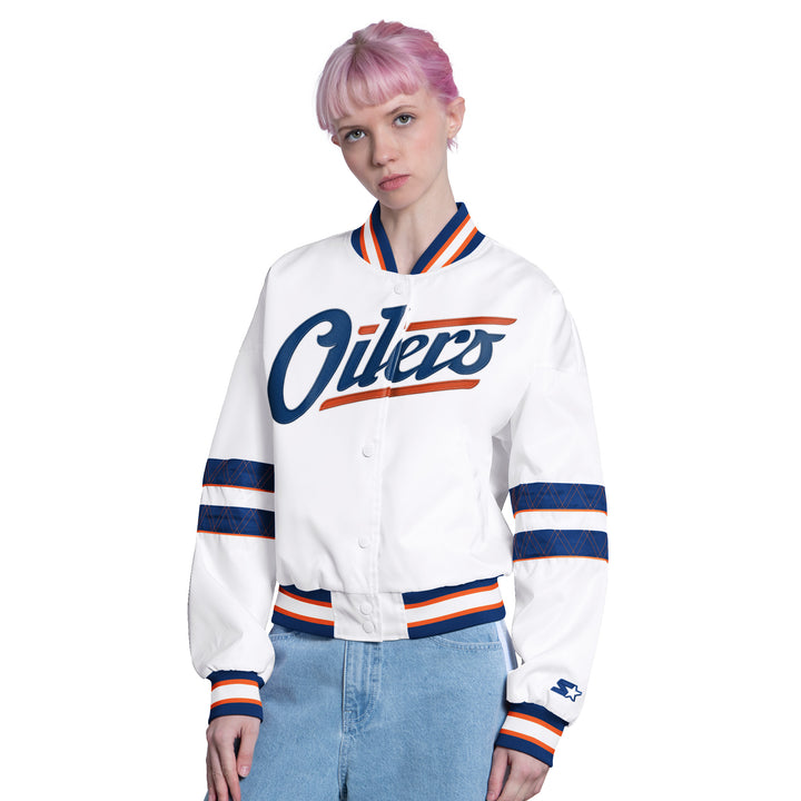 Edmonton Oilers Women's Starter Interception Alternate Logo White Full-Snap Satin Jacket