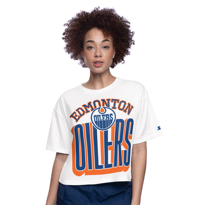 Edmonton Oilers Women's Starter White Play The Ball Boxy Cropped T-Shirt