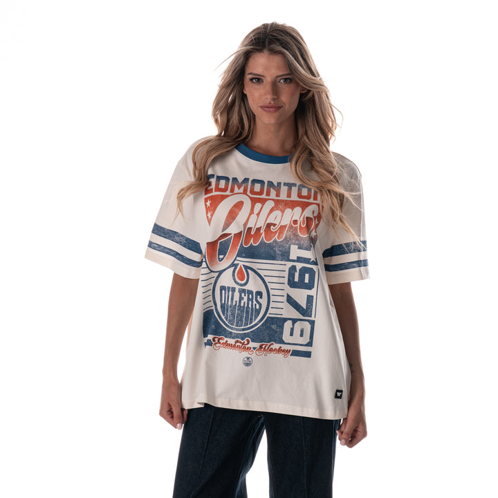 Edmonton Oilers Women's The Wild Collective Drop Shoulder Vintage Cream T-Shirt