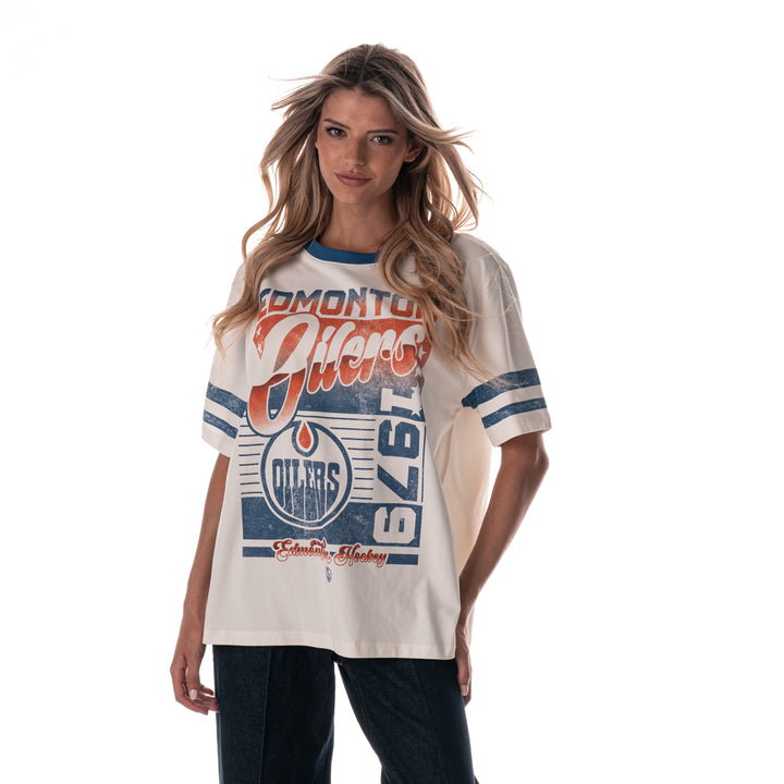 Edmonton Oilers Women's The Wild Collective Drop Shoulder Vintage Cream T-Shirt