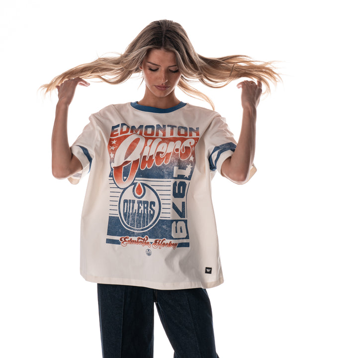Edmonton Oilers Women's The Wild Collective Drop Shoulder Vintage Cream T-Shirt