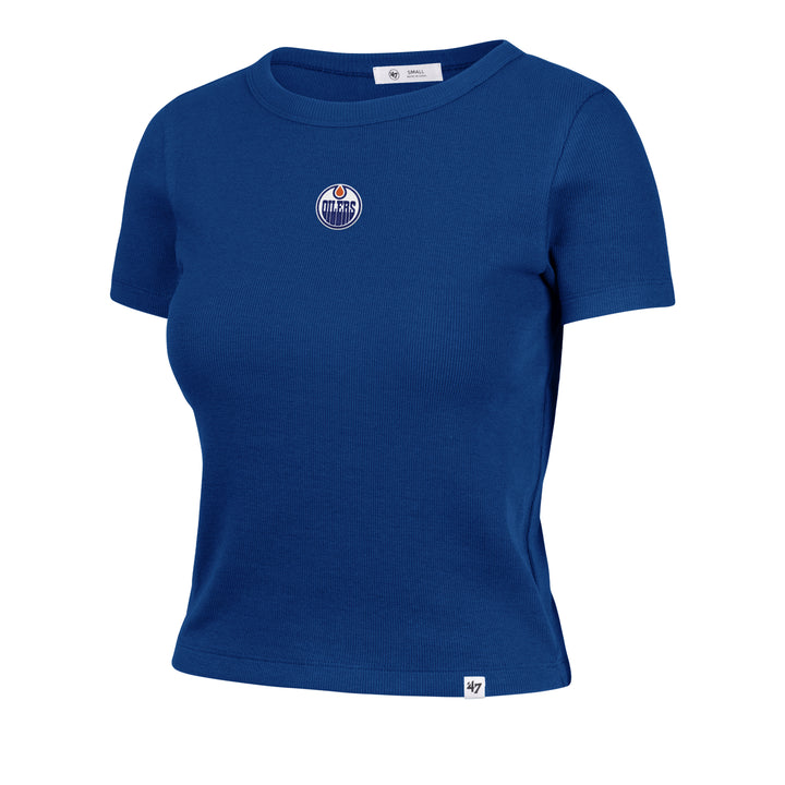 Edmonton Oilers Women's '47 Micro Emblem Royal Cropped T-Shirt