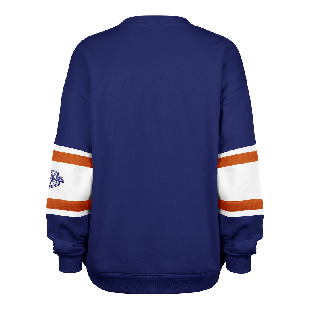 Edmonton Oilers Women's '47 Steadfast Paneled Sleeve Royal Crewneck Sweatshirt
