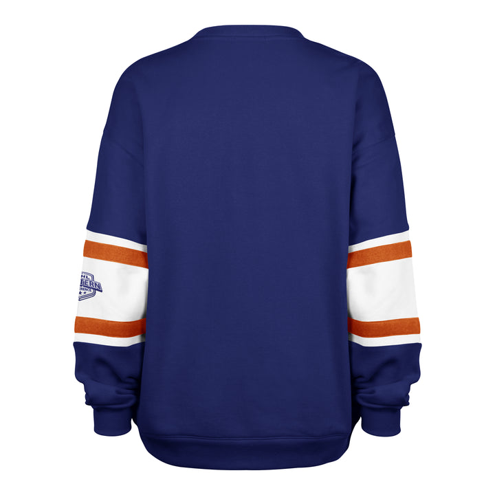 Edmonton Oilers Women's '47 Steadfast Paneled Sleeve Royal Crewneck Sweatshirt