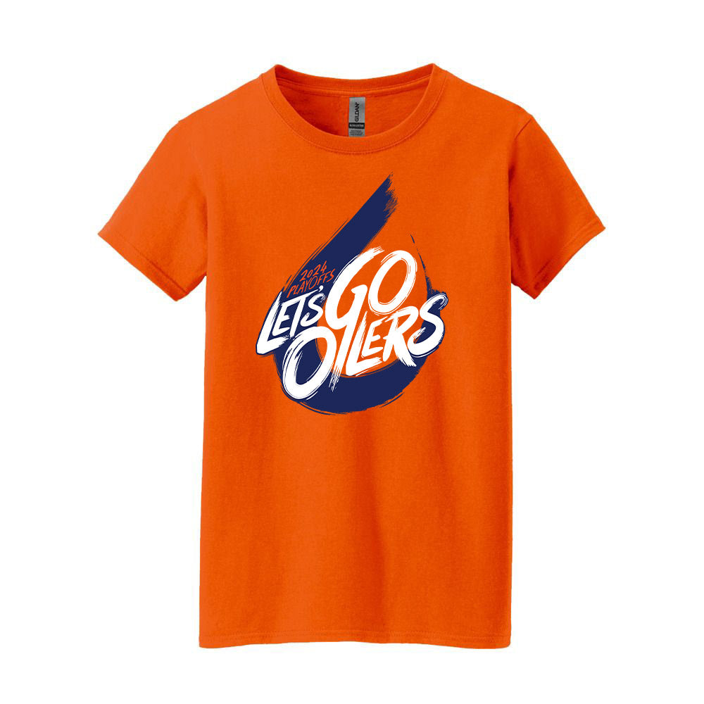Edmonton Oilers Women's 2024 Stanley Cup Playoffs "Let's Go Oilers" Orange T-Shirt