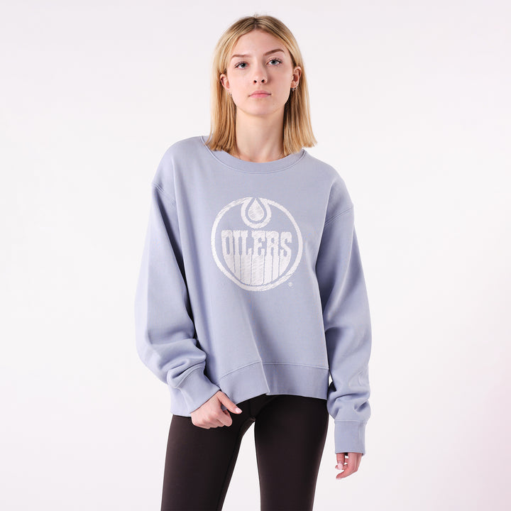 Edmonton Oilers Women's 22Fresh Scribble Sky Blue Crewneck Sweatshirt