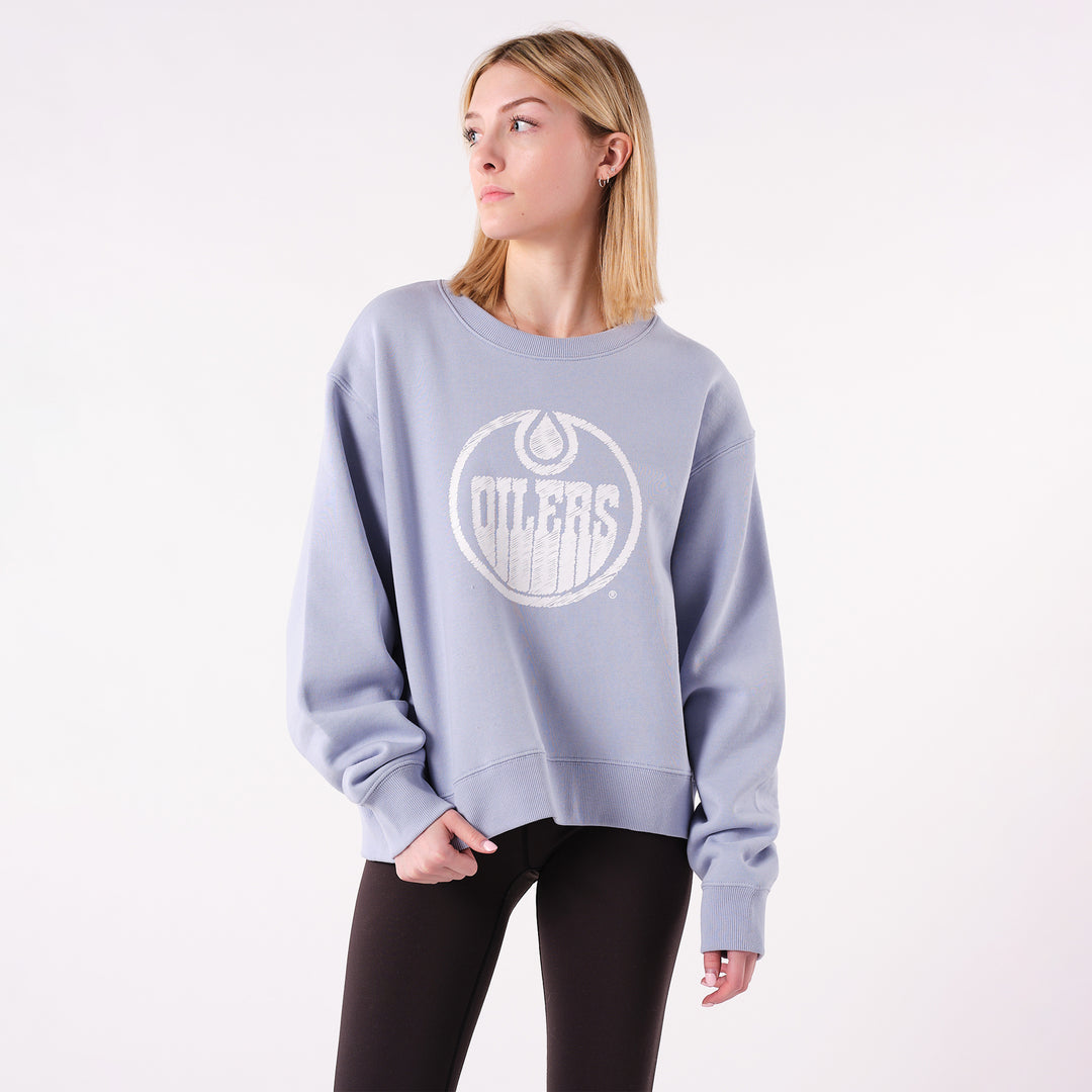 Edmonton Oilers Women's 22Fresh Scribble Sky Blue Crewneck Sweatshirt